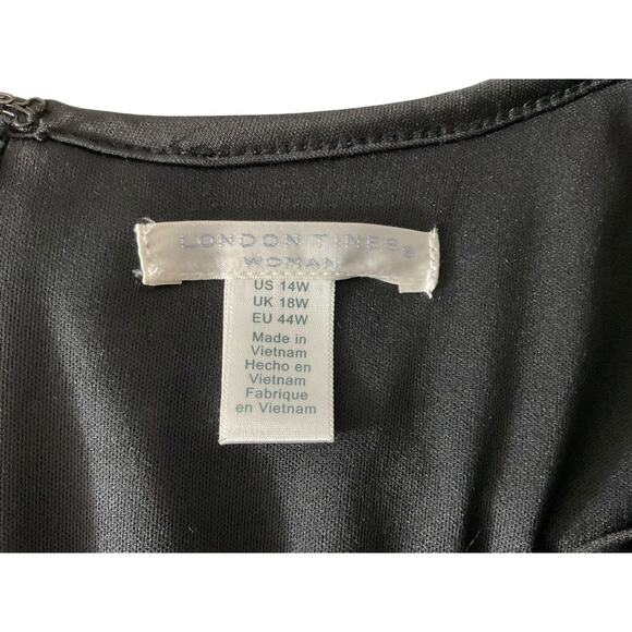 London Times Woman Black Textured Stripe A Line Dress 14W Evening Party New - Picture 7 of 14